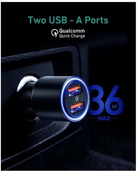Nabíjačka do auta Aukey CC-Y17S Dual USB-A LED Car Charger – 36W Vlastnosti/technológia