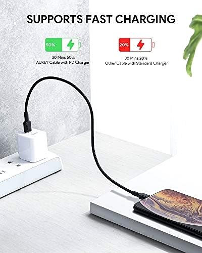 Adatkábel Aukey USB C to Lightning Cable (1ft 2-Pack MFi Certified) Nylon PD Fast Charging Csatlakozási lehetőségek (portok)