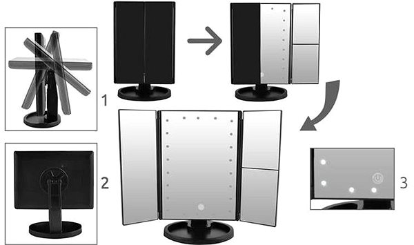Makeup Mirror Alum Cosmetic mirror 22 LED, USB - black Features/technology