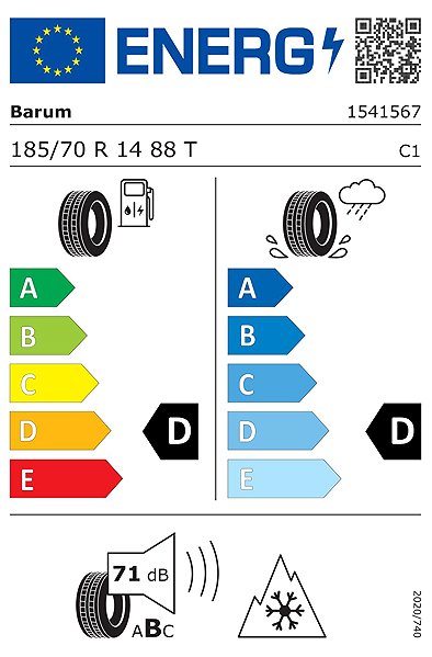 Zimní pneumatika Barum Polaris 6 185/70 R14 88T Energetický štítek
