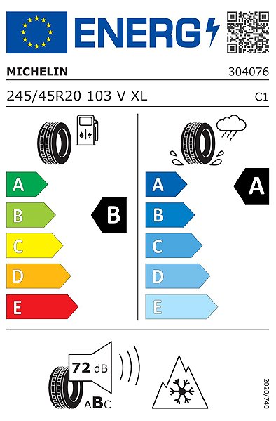 Celoročná pneumatika Michelin Crossclimate 3 Sport 245/45 R20 103V XL FR RE Energetický štítok