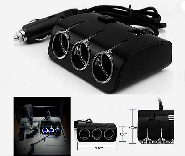 Car Charger PREXIM cigarette lighter socket distributor + 2 USB 12/24V ...