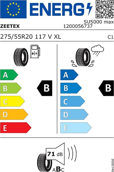 Letná pneumatika Zeetex SU5000 Max 275/55 R20 117V XL Energetický štítok