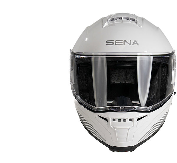 SENA Mesh helmet with headset Specter, glossy white, size XL motorcycle helmet.