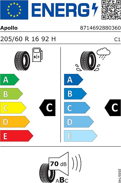 Letní pneumatika Apollo Alnac 4G 205/60 R16 92H Energetický štítek
