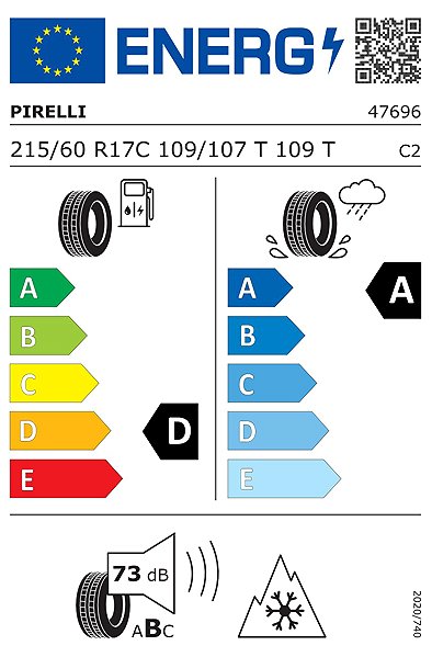 Zimní pneumatika Pirelli 215/60 R17 C CARRIER WINTER 109T 3PMSF Energetický štítek