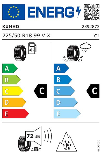 Zimní pneumatika Kumho 225/50 R18 WS71 99V XL 3PMSF Energetický štítek