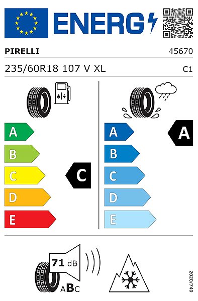 Zimná pneumatika Pirelli 235/60 R18 SCORPION WINTER 3 107V XL 3PMSF Energetický štítok