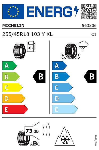 Celoročná pneumatika Michelin 255/45 R18 CROSSCLIMATE 3 103Y XL FR 3PMSF Energetický štítok