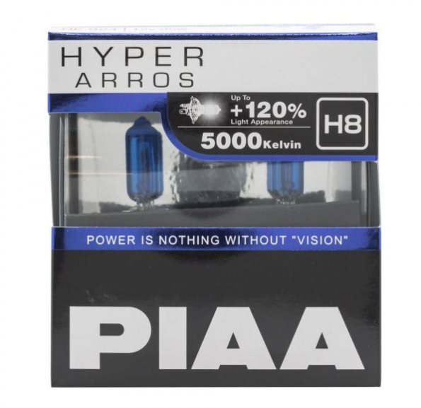 Autožiarovka PIAA Hyper Arros 5000K H8 + 120%, jasne biele svetlo s teplotou 5000K, 2 ks ...