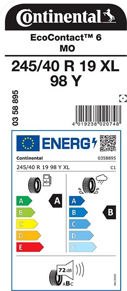 Letní pneumatika Continental EcoContact 6 245/40 R19 XL MO 98 Y Energetický štítek