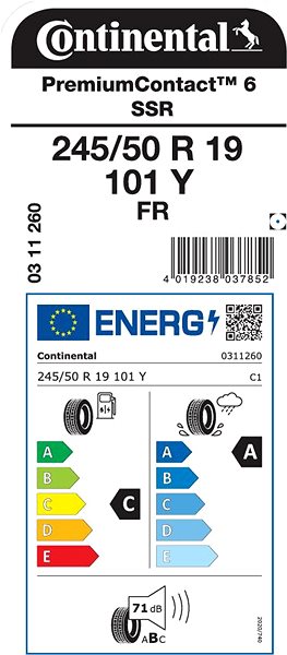 Letní pneumatika Continental PremiumContact 6 245/50 R19 101 Y Energetický štítek