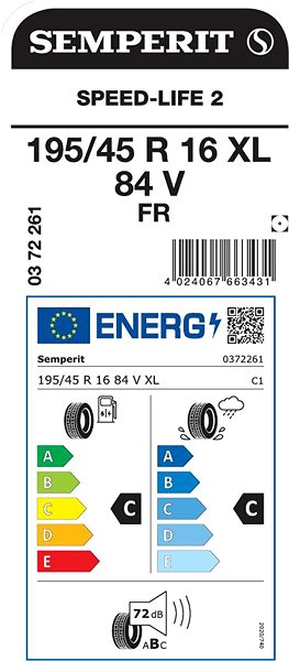 Letní pneumatika Semperit Speed Life 2 195/45 R16 XL 84 V Energetický štítek