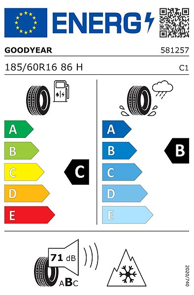 Zimní pneumatika Goodyear UltraGrip 9+ 185/60 R16 86 H Energetický štítek