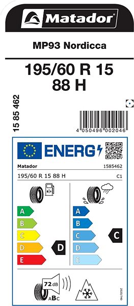 Zimní pneumatika Matador MP93 Nordicca 195/60 R15 88 H Energetický štítek