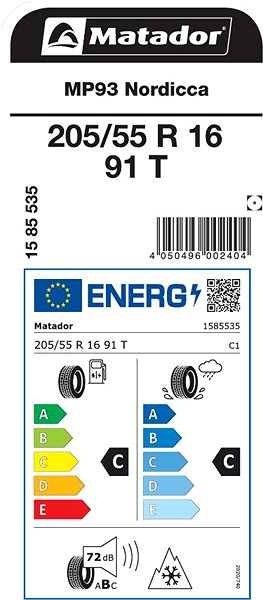 Zimná pneumatika Matador MP93 Nordicca 205/55 R16 91 T Energetický štítok