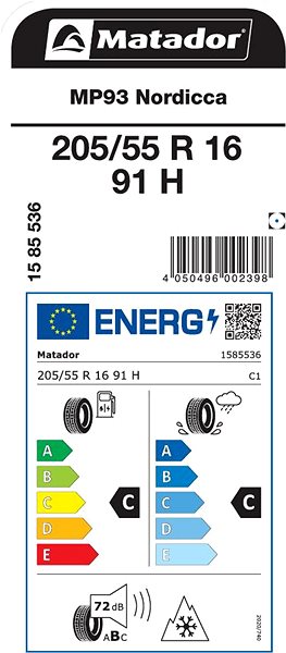 Zimní pneu Matador MP93 Nordicca 205/55 R16 91 H Energetický štítek