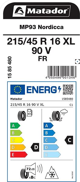 Zimná pneumatika Matador MP93 Nordicca 215/45 R16 90 V Zosilnená Energetický štítok