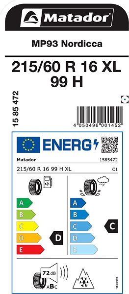 Zimní pneu Matador MP93 Nordicca 215/60 R16 99 H Zesílená Energetický štítek