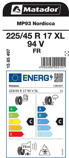 Zimní pneu Matador MP93 Nordicca 225/45 R17 94 V Zesílená Energetický štítek