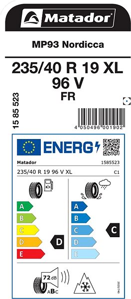 Zimná pneumatika Matador MP93 Nordicca 235/40 R19 96 V Zosilnená Energetický štítok