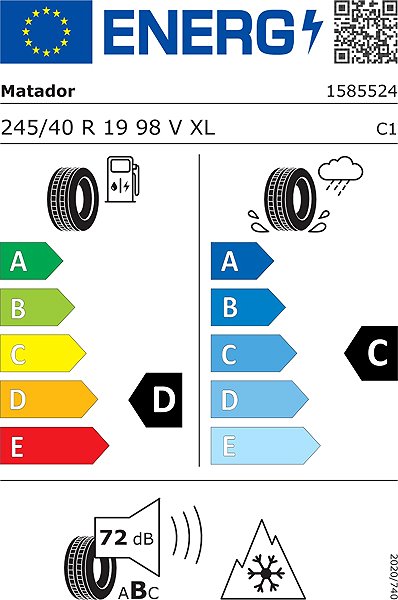 Zimná pneumatika Matador MP93 Nordicca 245/40 R19 98 V Zosilnená Energetický štítok