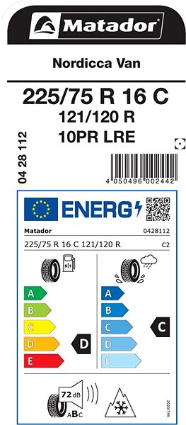 Zimná pneumatika Matador Nordicca Van 225/75 R16 121/120 R Zosilnená Energetický štítok