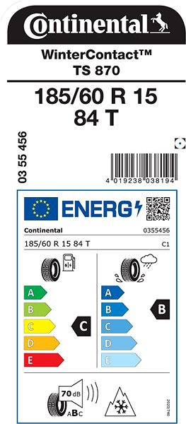 Zimná pneumatika Continental WinterContact TS870 185/60 R15 84 T Energetický štítok