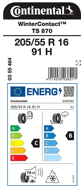 Zimní pneu Continental WinterContact TS870 205/55 R16 91 H Energetický štítek