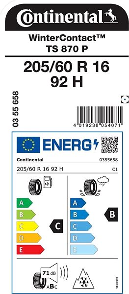Zimná pneumatika Continental WinterContact TS870P 205/60 R16 92 H Energetický štítok