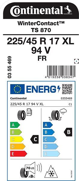 Zimná pneumatika Continental WinterContact TS870 225/45 R17 94 V Zosilnená Energetický štítok