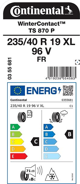 Zimní pneumatika Continental WinterContact TS870P 235/40 R19 96 V Zesílená Energetický štítek