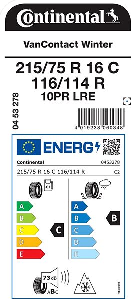 Zimná pneumatika Continental VanContact Winter 215/75 R16 116/114 R Zosilnená Energetický štítok