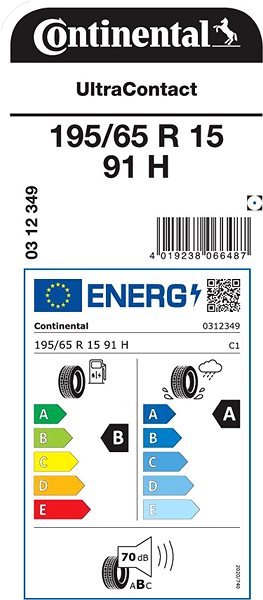 Letní pneumatika Continental UltraContact 195/65 R15 91 H Energetický štítek