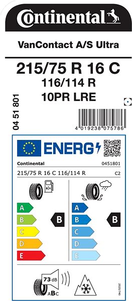 Celoročná pneumatika Continental VanContact A/S Ultra 215/75 R16 116/114 R XL Energetický štítok