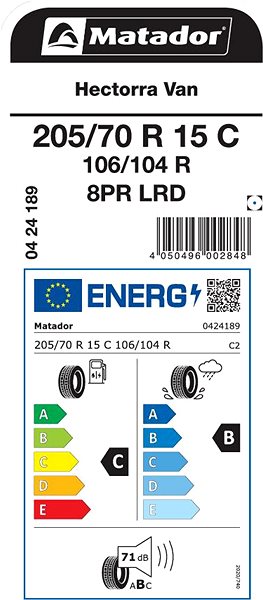 Letná pneumatika Matador Hectorra Van 205/70 R15 106/104 R XL Energetický štítok