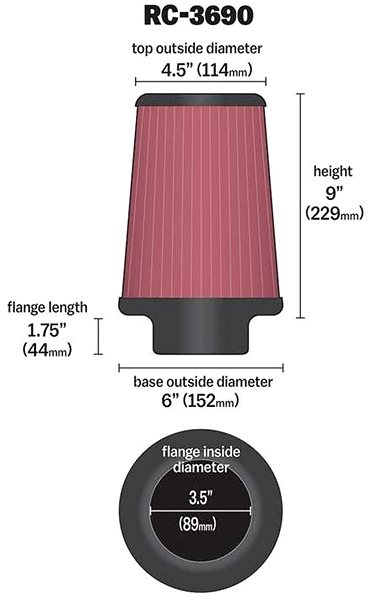 Vzduchový filter K&N RC-3690 univerzálny okrúhly skosený filter so vstupom 89 mm a výškou 229 mm ...