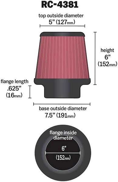 Vzduchový filter K&N RC-4381 univerzálny okrúhly skosený filter so vstupom 152 mm a výškou 152 mm ...