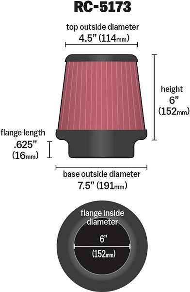 Vzduchový filter K&N RC-5173 univerzálny okrúhly skosený filter so vstupom 152 mm a výškou 152 mm ...