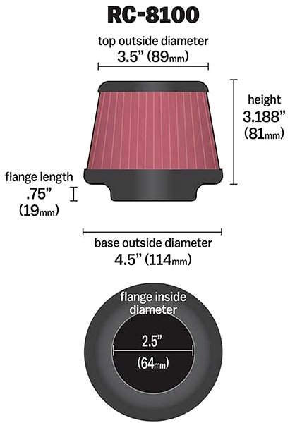 Vzduchový filter K&N RC-8100 univerzálny okrúhly skosený filter so vstupom 64 mm a výškou 81 mm ...