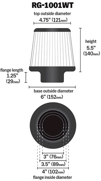 Vzduchový filter K&N RG-1001WT univerzálny okrúhly skosený filter so vstupom 102 mm a výškou 140 mm ...