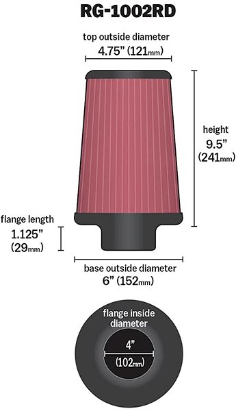 Vzduchový filter K&N RG-1002RD univerzálny okrúhly skosený filter so vstupom 102 mm a výškou 225 mm ...