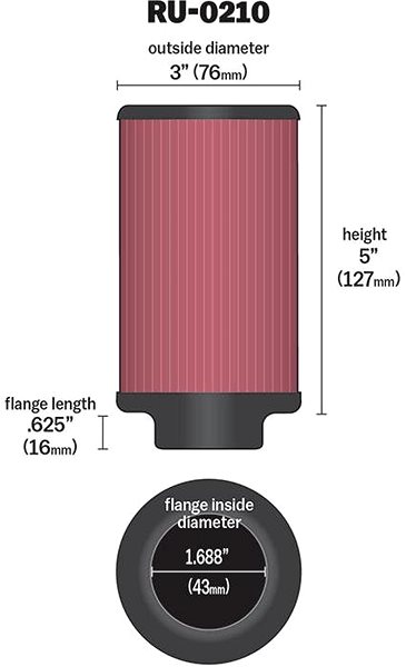 Vzduchový filter K & N RU-0210 univerzálny okrúhly filter so vstupom 43 mm a výškou 127 mm ...