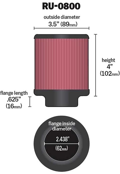 Vzduchový filter K&N RU-0800 univerzálny okrúhly filter so vstupom 62 mm a výškou 102 mm ...