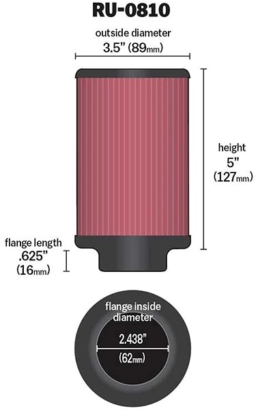 Vzduchový filter K & N RU-0810 univerzálny okrúhly filter so vstupom 62 mm a výškou 127 mm ...