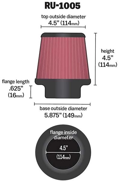Vzduchový filter K&N RU-1005 univerzálny okrúhly skosený filter so vstupom 114 mm a výškou 114 mm ...