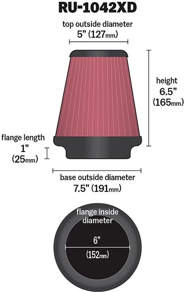 Vzduchový filter K&N RU-1042XD univerzálny okrúhly skosený filter so vstupom 152 mm a výškou 165 mm ...