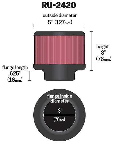 Vzduchový filter K&N RU-2420 univerzálny okrúhly filter so vstupom 76 mm a výškou 76 mm ...