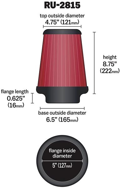 Vzduchový filter K & N RU-2815 univerzálny okrúhly skosený filter so vstupom 127 mm a výškou 222 mm ...