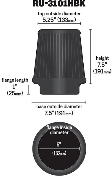 Vzduchový filter K & N RU-3101HBK univerzálny okrúhly skosený filter so vstupom 152 mm a výškou 191 mm ...